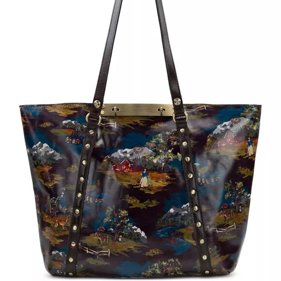 NWT $299 Patricia Nash Leather Benvenuto Tote Bag in Montana Prairie Skies Print - Picture 1 of 5